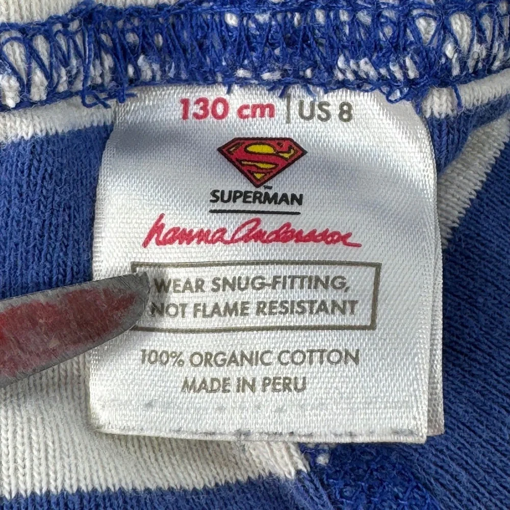Hanna Andersson Pajama Set Kids Size 8 Superman Striped Organic Cotton Blue PJs